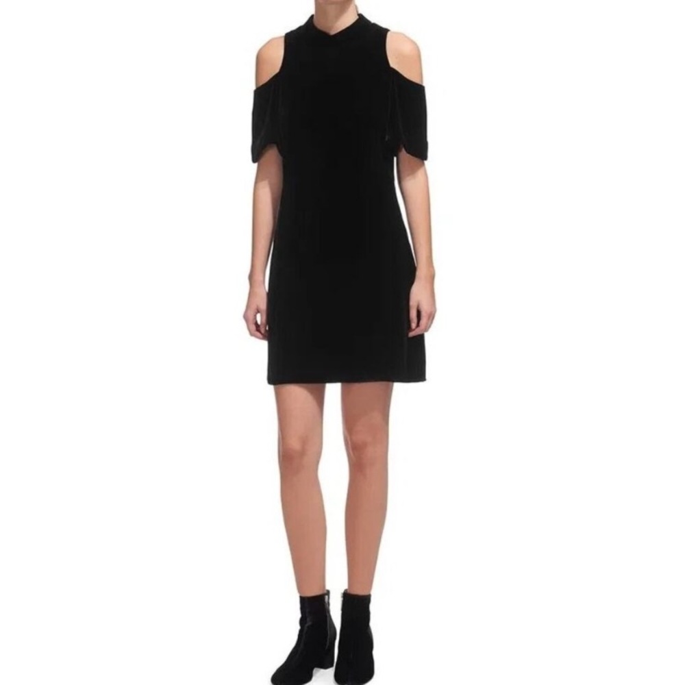 NWT Whistles Velvet Cold Shoulder Dress, Plunging Back, Black, US6